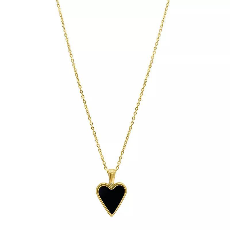 Adornia 14k Gold Plated Black Enameled Heart Pendant Necklace, Womens Product Image