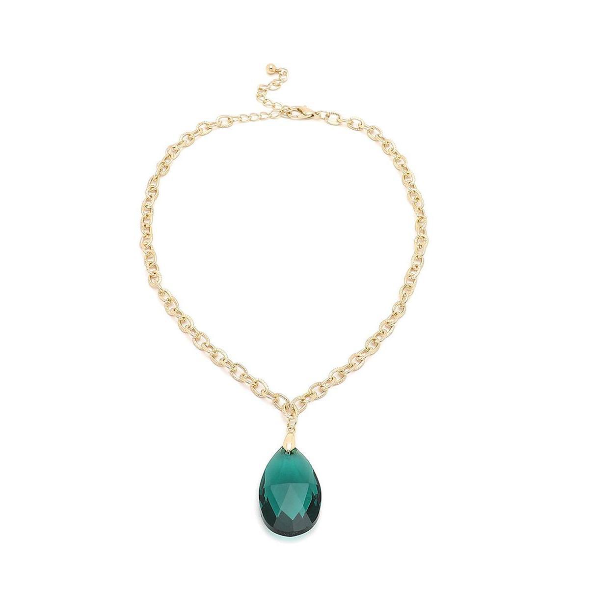 Sohi Womens Green Teardrop Chain Necklace Product Image