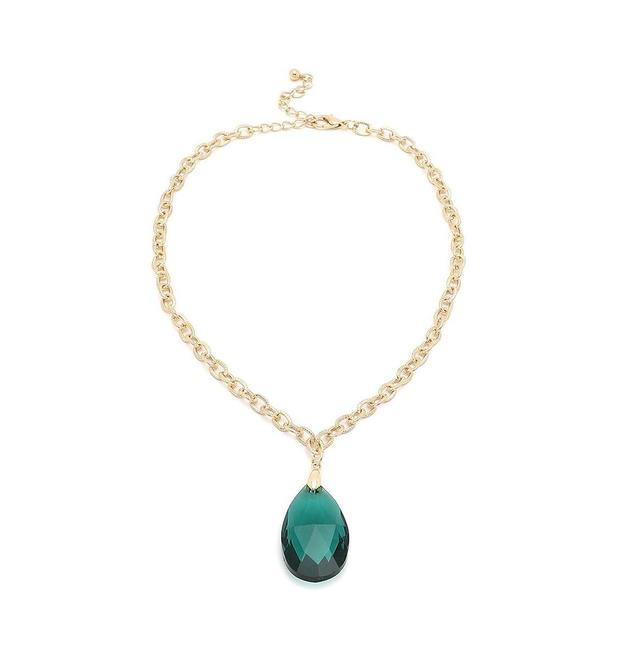 Sohi Womens Green Teardrop Chain Necklace Product Image