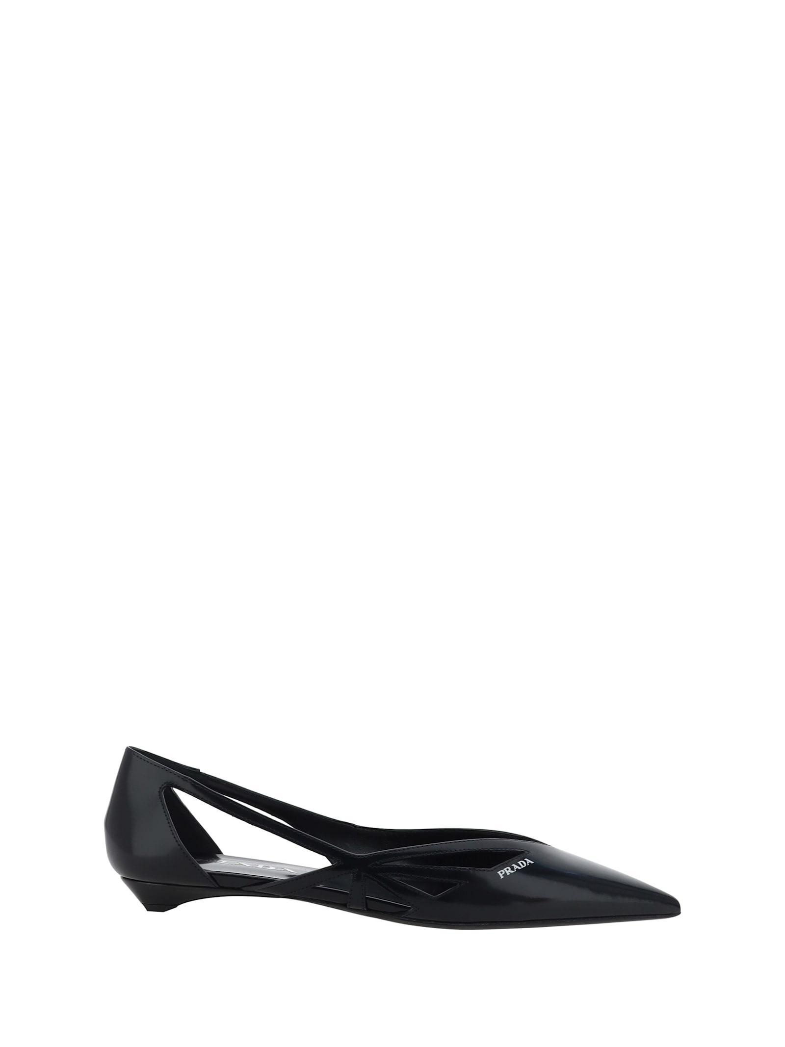 PRADA Strappy Pointed Toe Ballet Flat In Black Product Image