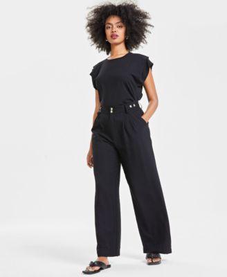 Bar Iii Womens Button-Tab Wide-Leg Pants, Created for Macys Product Image