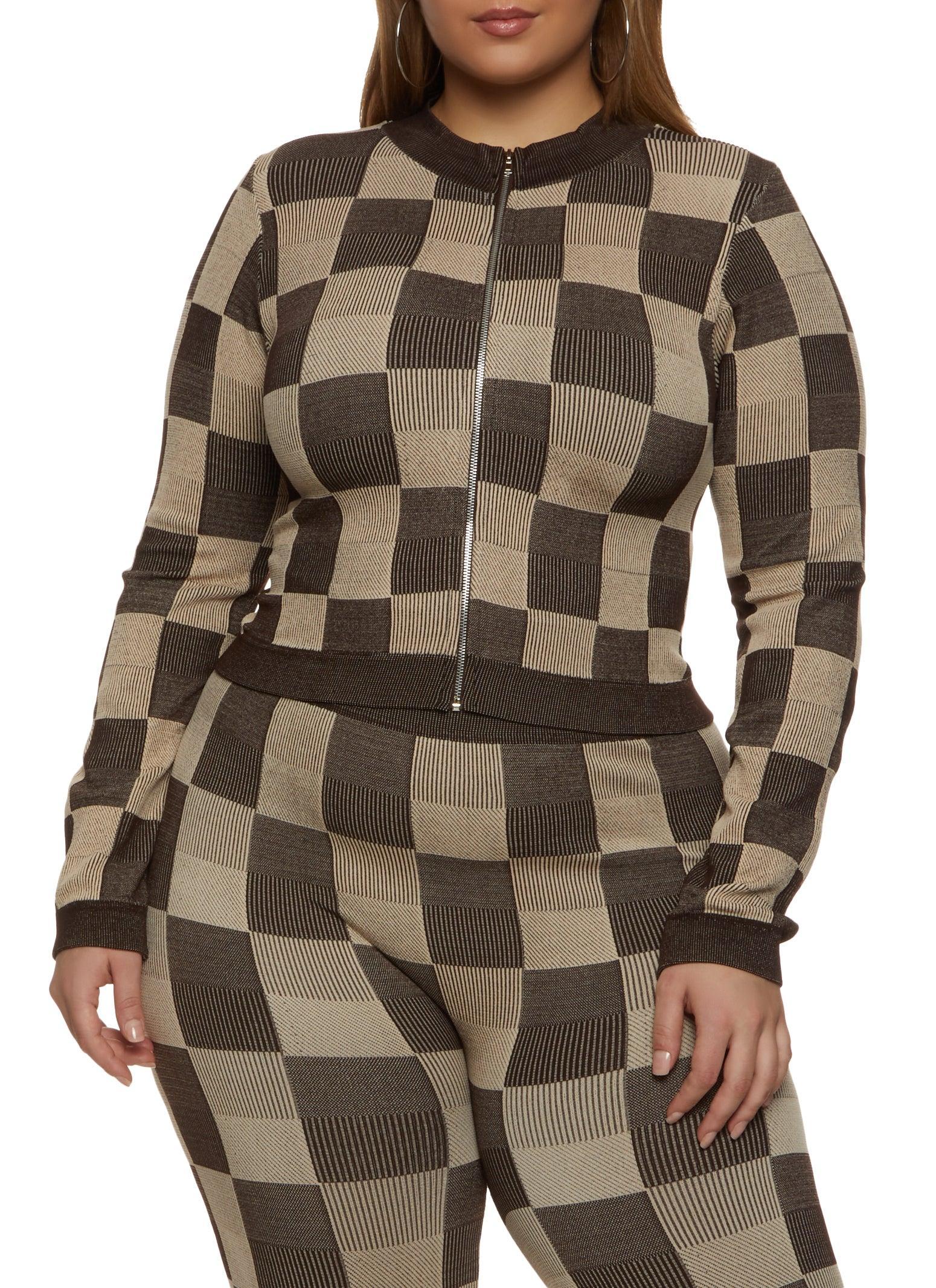 Womens Plus Size Seamless Checkered Track Jacket Product Image