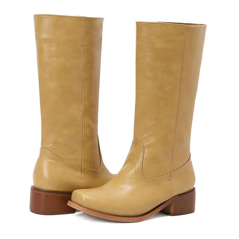 Block Heel Plain Mid Calf Boots product image