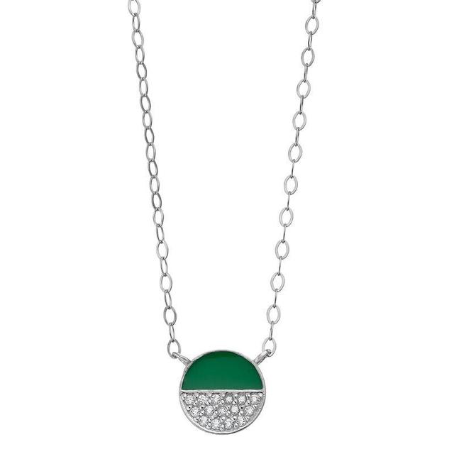 Aleure Precioso Sterling Silver Cubic Zirconia & Enamel Circle Necklace, Womens Sterling Green Product Image