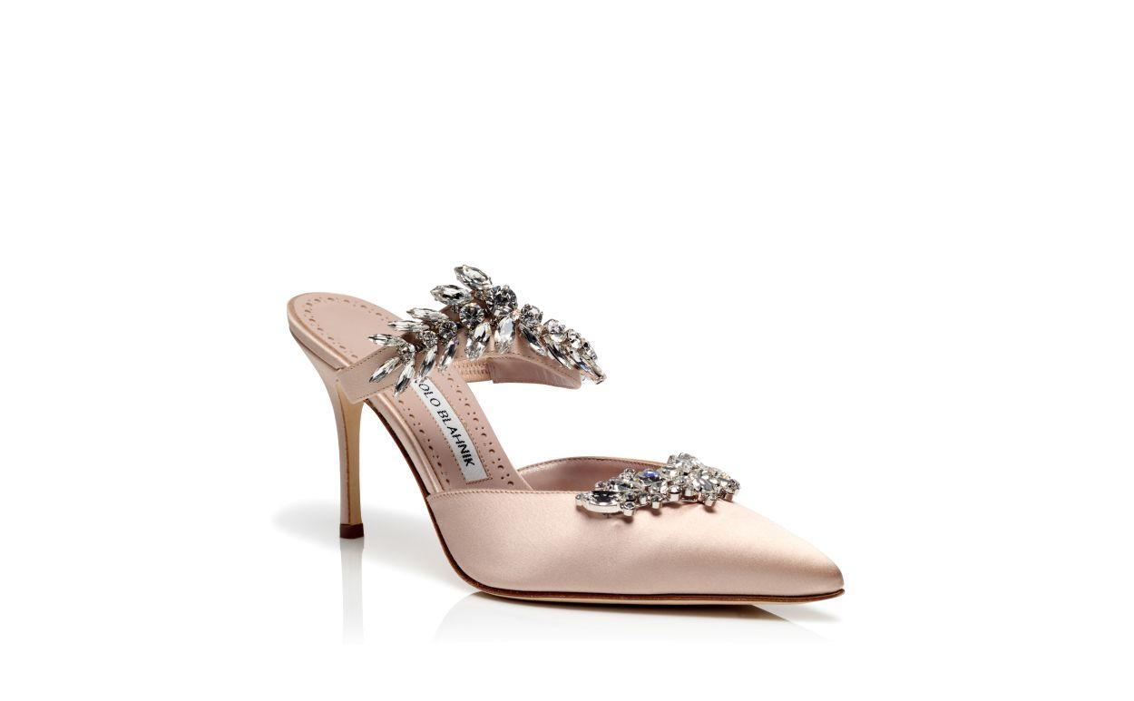 LURUM Light Beige Satin Crystal Embellished Mules Product Image