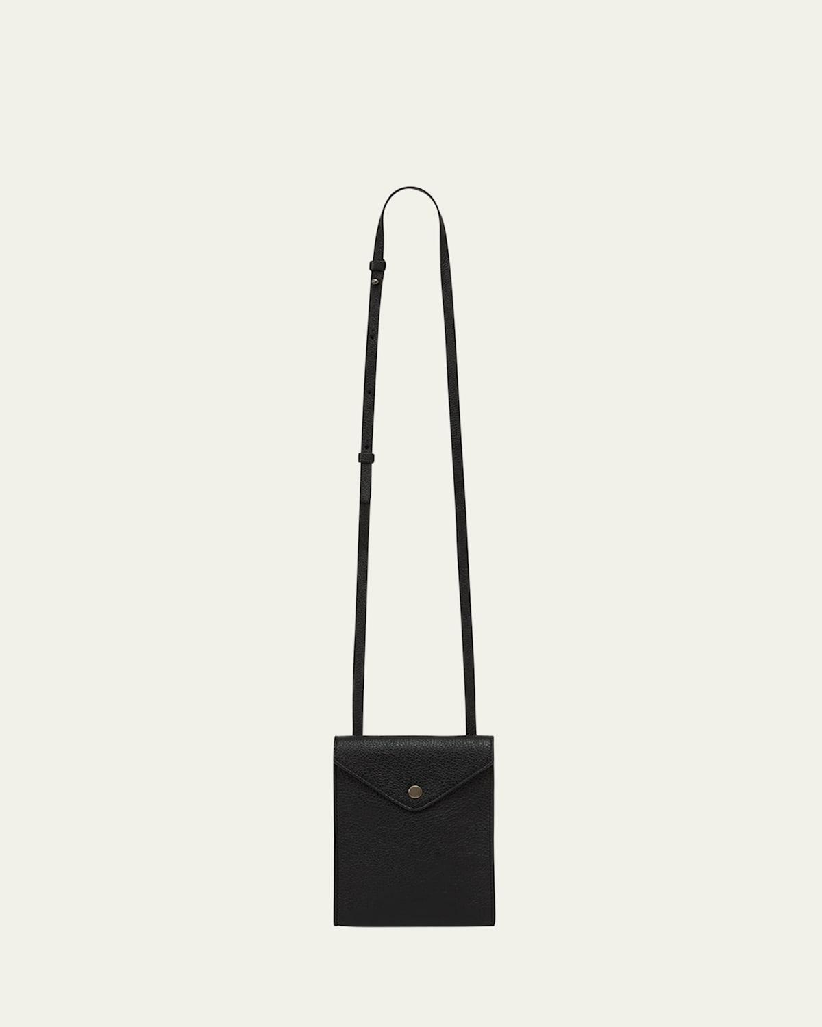 LEMAIRE Men's Enveloppe Leather Pouch With Strap In Black Product Image