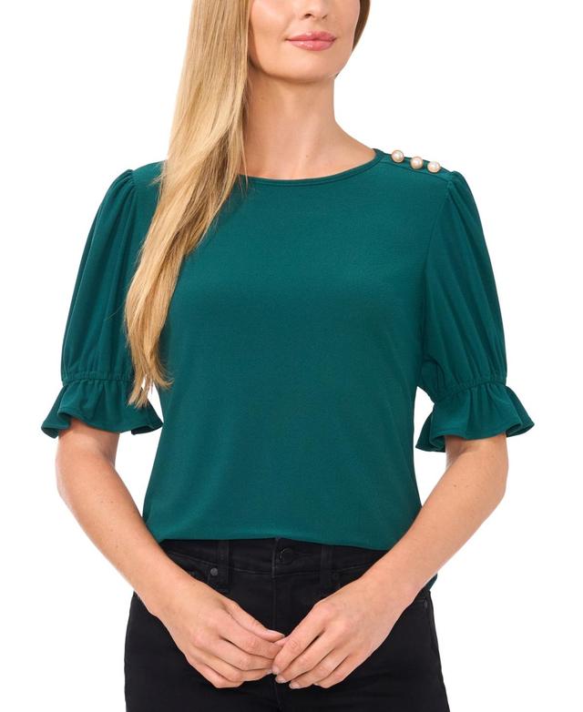 CeCe Womens Puff-Sleeve Button-Shoulder Knit Top Product Image