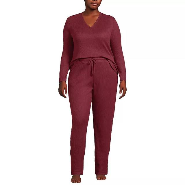 Plus Size Lands End Long Sleeve V-Neck Pajama Top & Pajama Pants Set, Womens Product Image