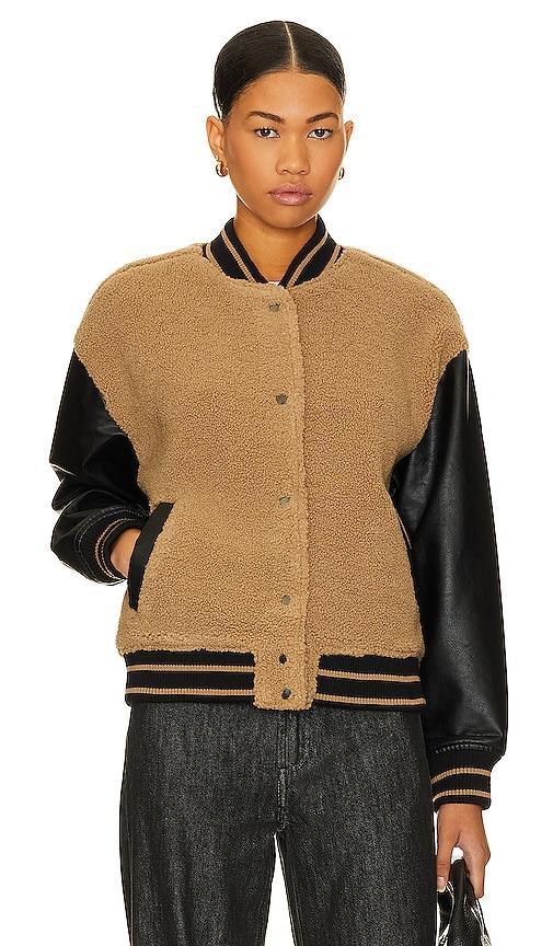 Steve Madden Florence Faux Shearling & Faux Leather Varsity Jacket Product Image