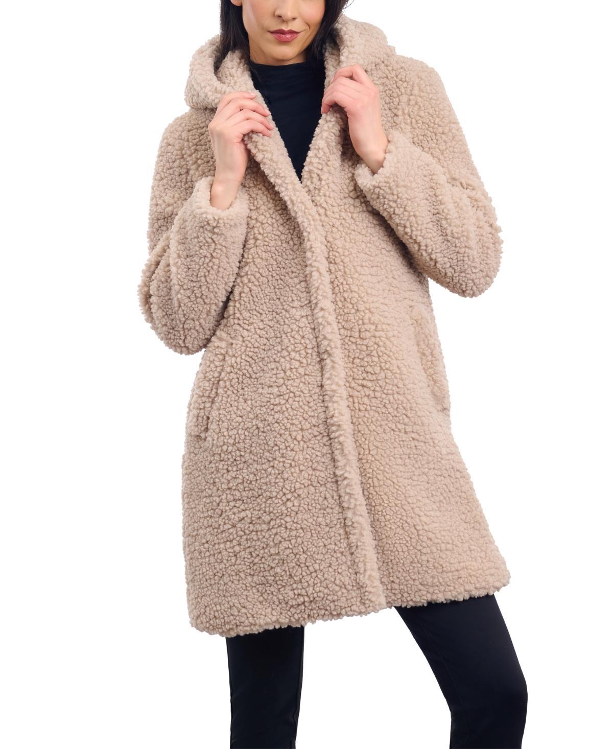 BCBGeneration Womens Hooded Button-Front Teddy Coat Product Image