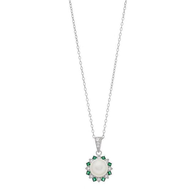 Sterling silver Freshwater Cultured Pearl & Lab-Created Green Spinel Pendant, Womens Product Image