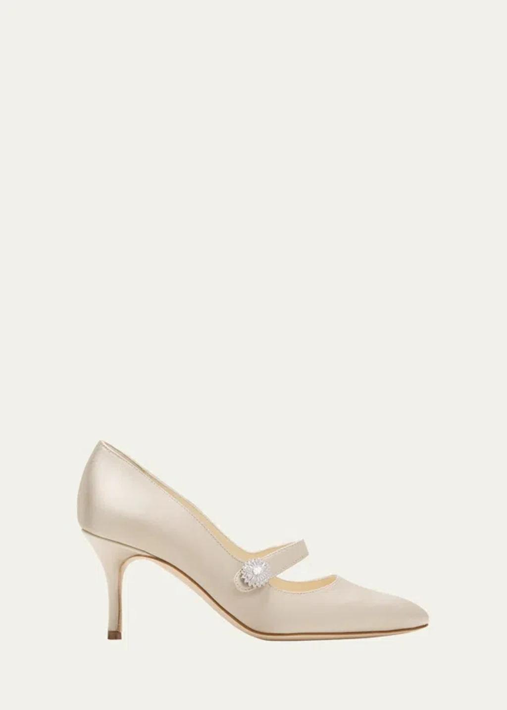 Satin Crystal Mary Jane Pumps In Cream product image