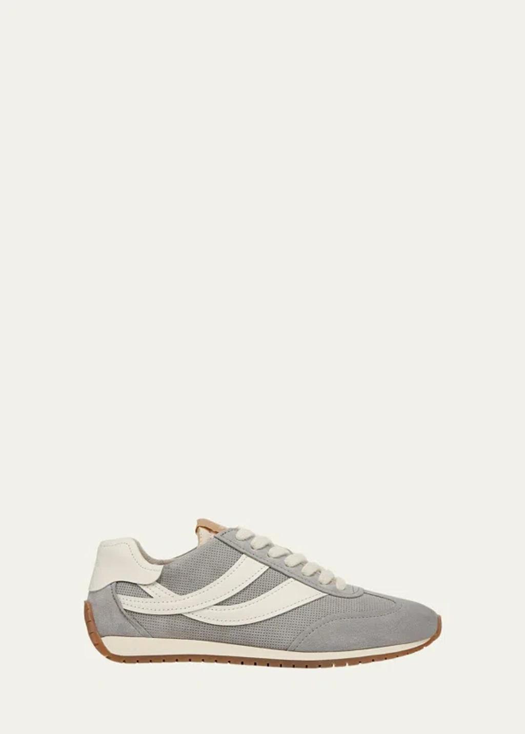 Oasis Mixed Leather Retro Sneakers In Fog Gray Product Image