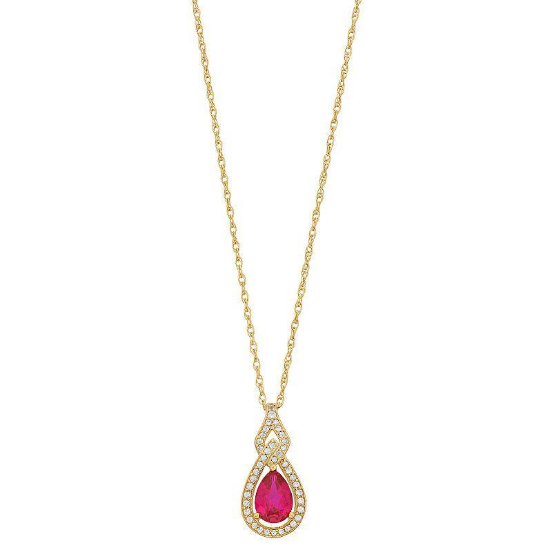 10k Gold Gemstone & 1/6 Carat T.W. Diamond Pendant, Womens Red Product Image