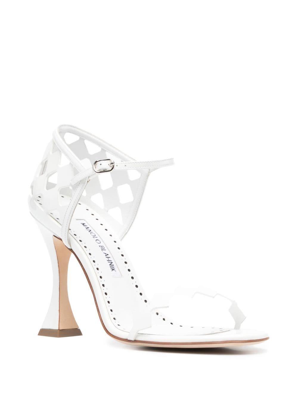 MANOLO BLAHNIK Kalun Cutout Patent Leather Stiletto Sandals In White Product Image