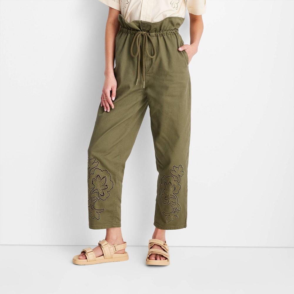 Womens High-Waisted Eyelet Pants - Future Collective with Jenny K. Lopez Olive Product Image