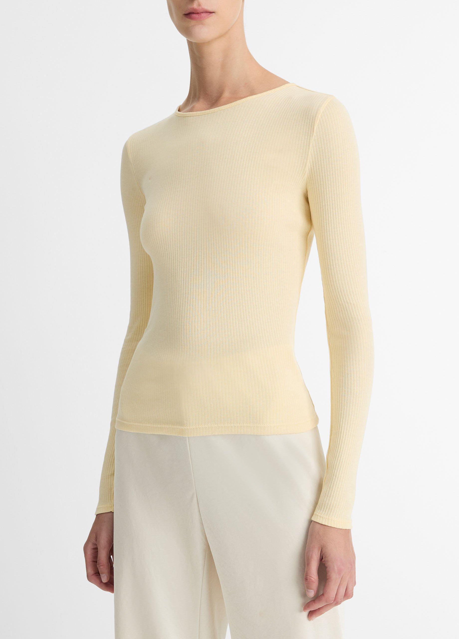 Womens Ribbed Pima Cotton Long-Sleeve T-Shirt, Off White, Size L Vince Product Image