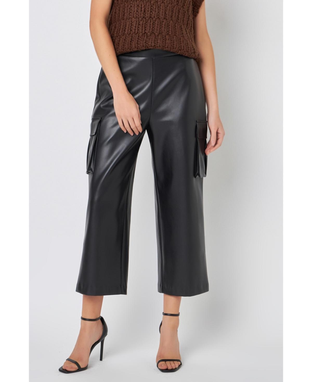 English Factory Womens Faux Leather Cropped Cargo Pants Product Image