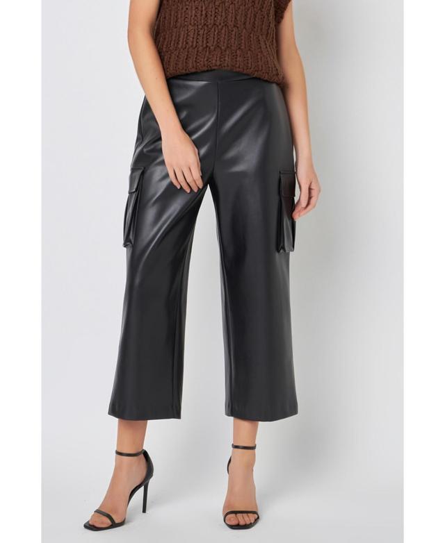 Womens Faux Leather Cropped Cargo Pants Product Image