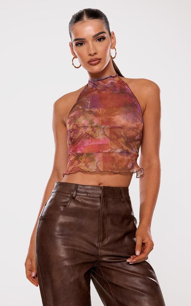 Pink Printed Mesh Double Tie Back Top Product Image