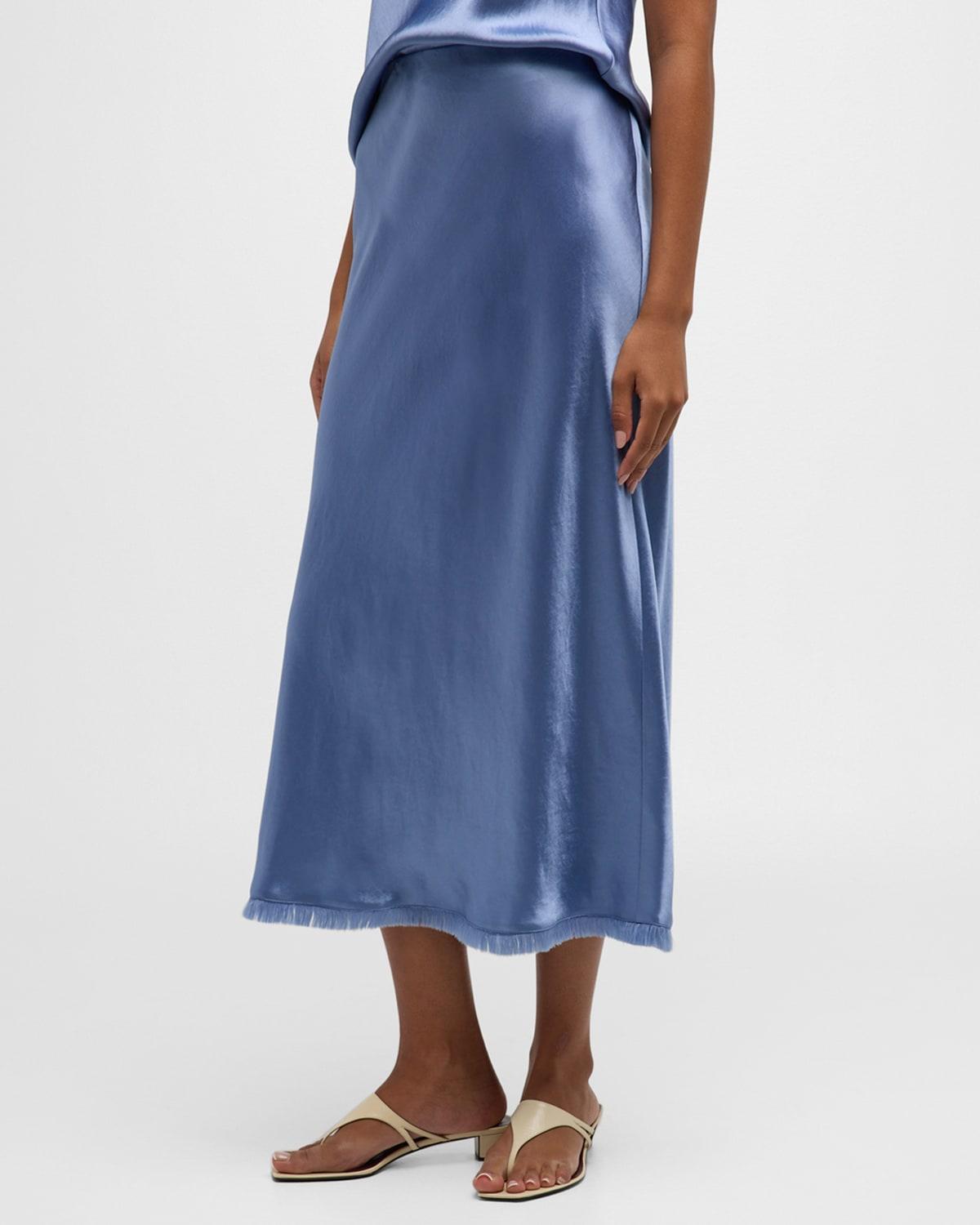 Womens Frayed Satin Bias-Cut Midi-Skirt Product Image