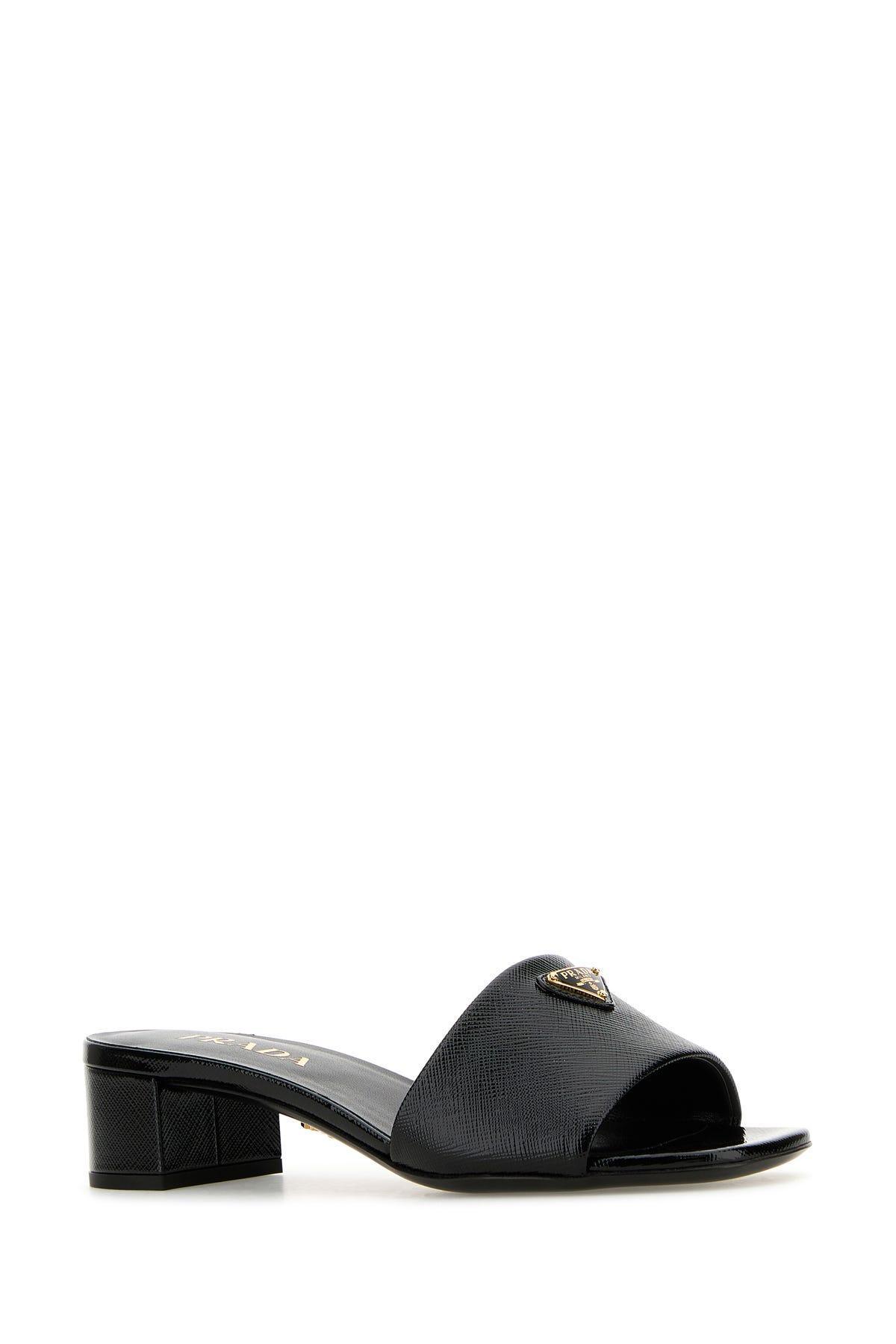 Black Leather Mules Product Image