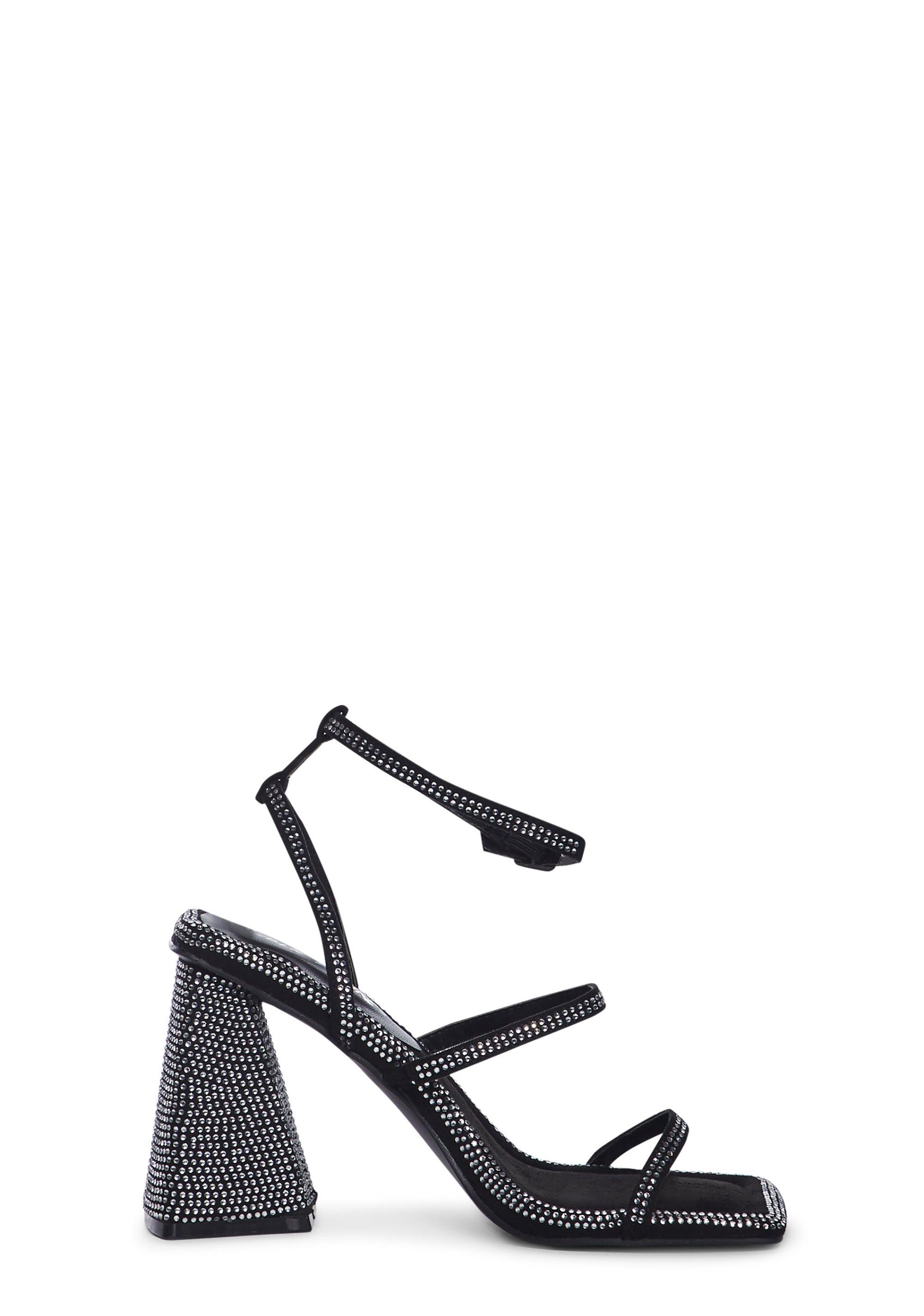 Public Desire Rhinestone Sandal Block Heels - Black product image