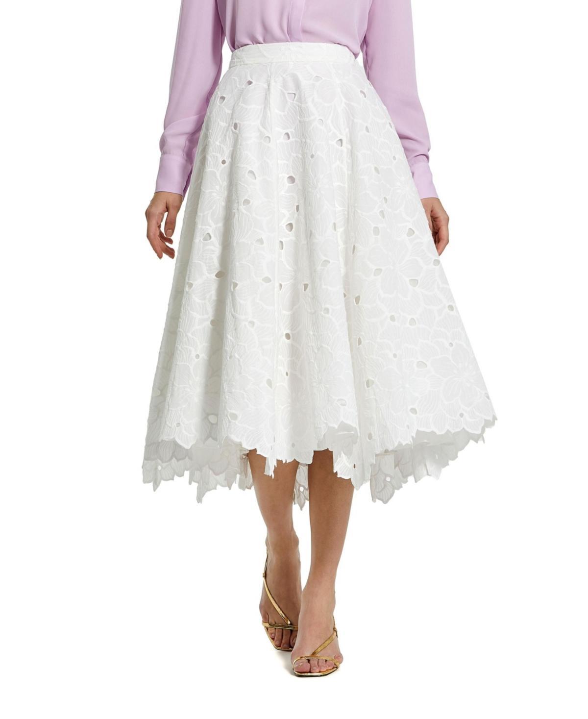 Womens Eyelet Cotton A-Line Midi-Skirt Product Image