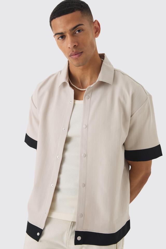 Oversized Pinstripe Contrast Shirt | boohooMAN USA Product Image