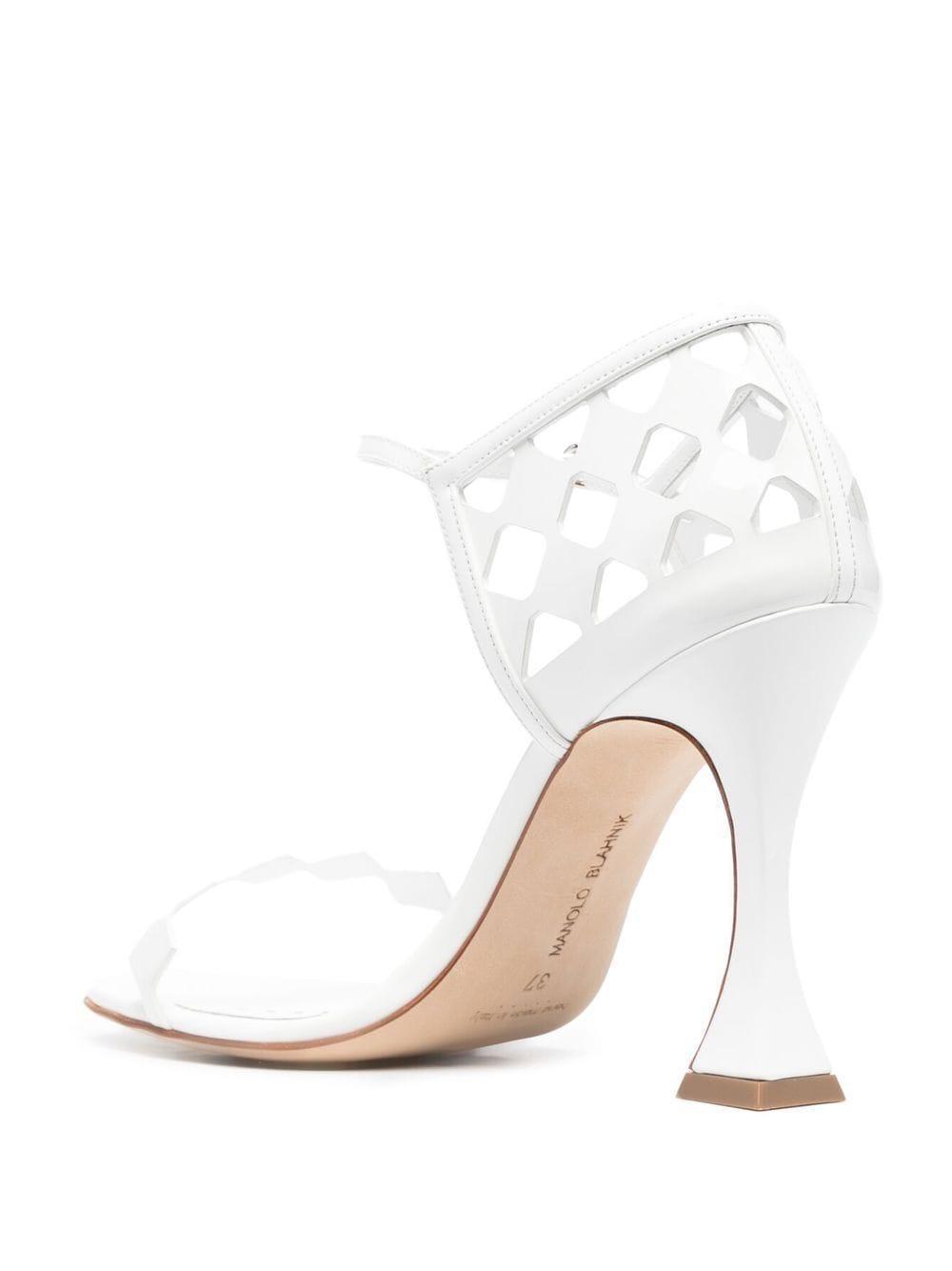 MANOLO BLAHNIK Kalun Cutout Patent Leather Stiletto Sandals In White Product Image