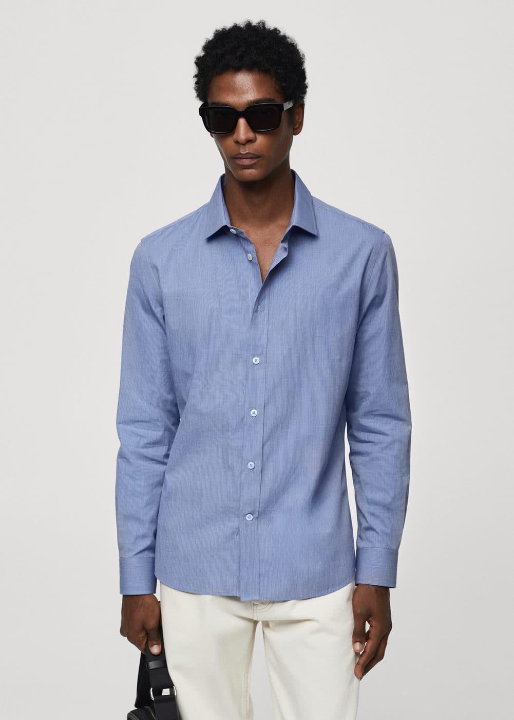 MANGO MAN - Slim fit cotton shirt blueMen Product Image