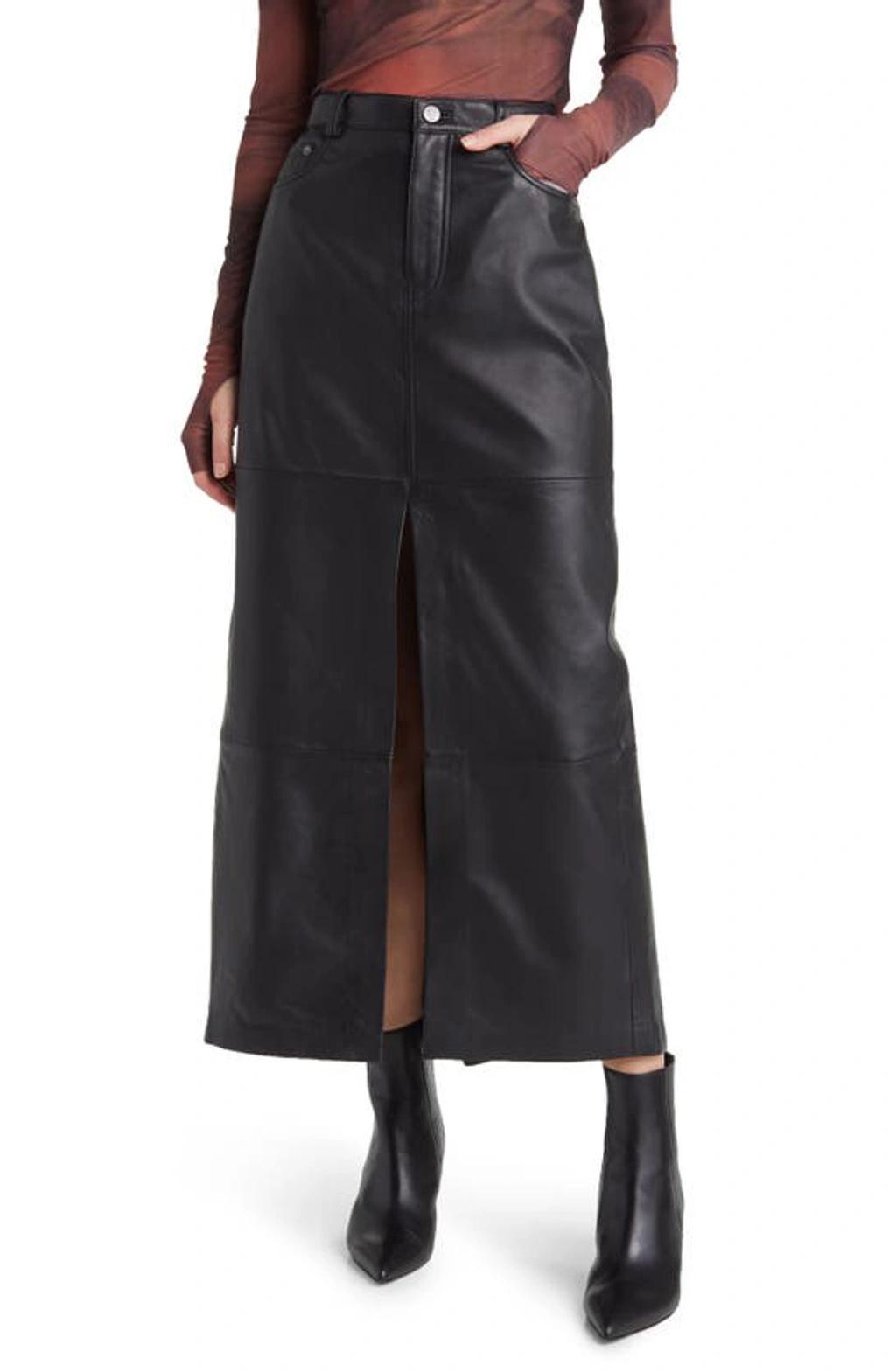 Veda Tazz Leather Midi Skirt In Black product image