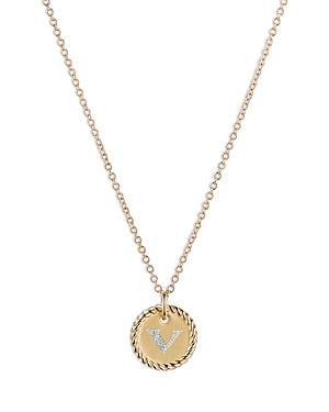 Womens Initial Charm Necklace in 18K Yellow Gold with Pav Diamonds Product Image