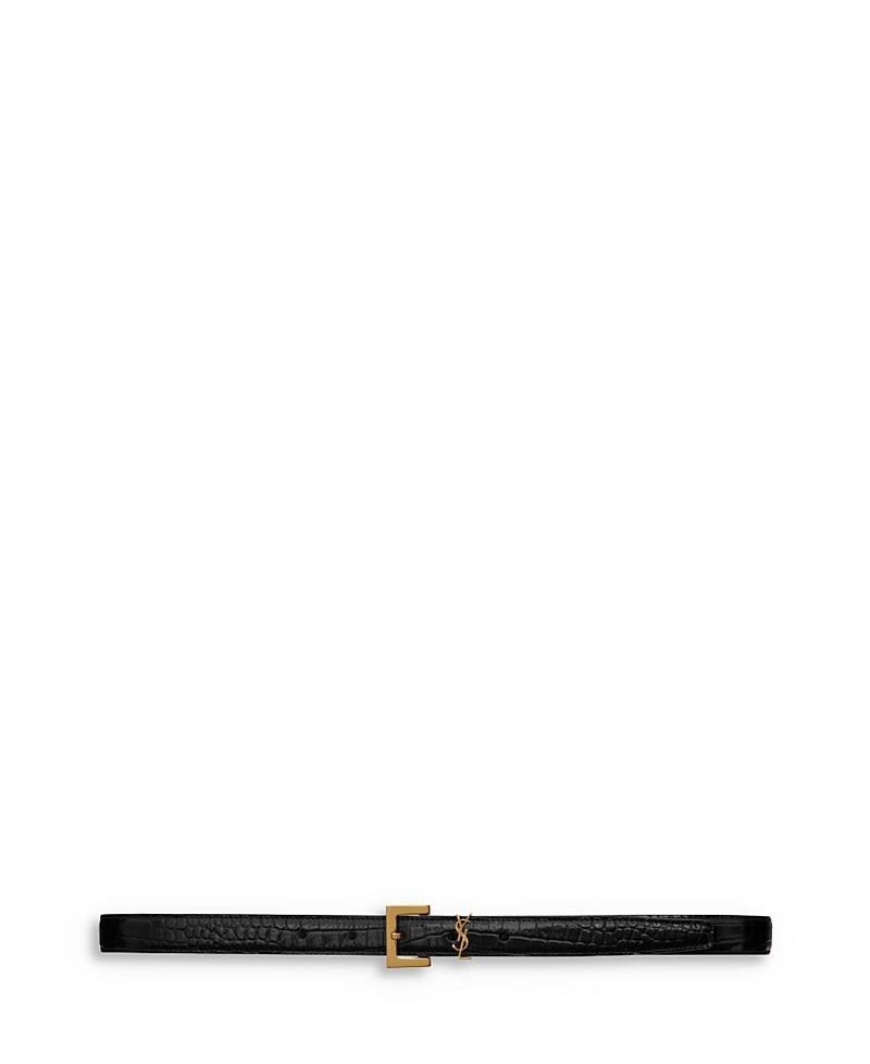 Saint Laurent Cassandre Thin Belt with Square Buckle in Crocodile-Embossed Leather Product Image