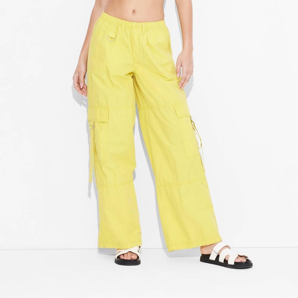 Womens Mid-Rise Wide Leg Cargo Pants - Wild Fable Yellow Product Image