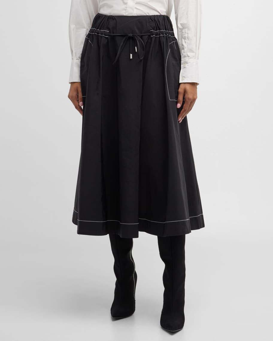 Tona Drawstring Topstitched Midi Skirt Product Image