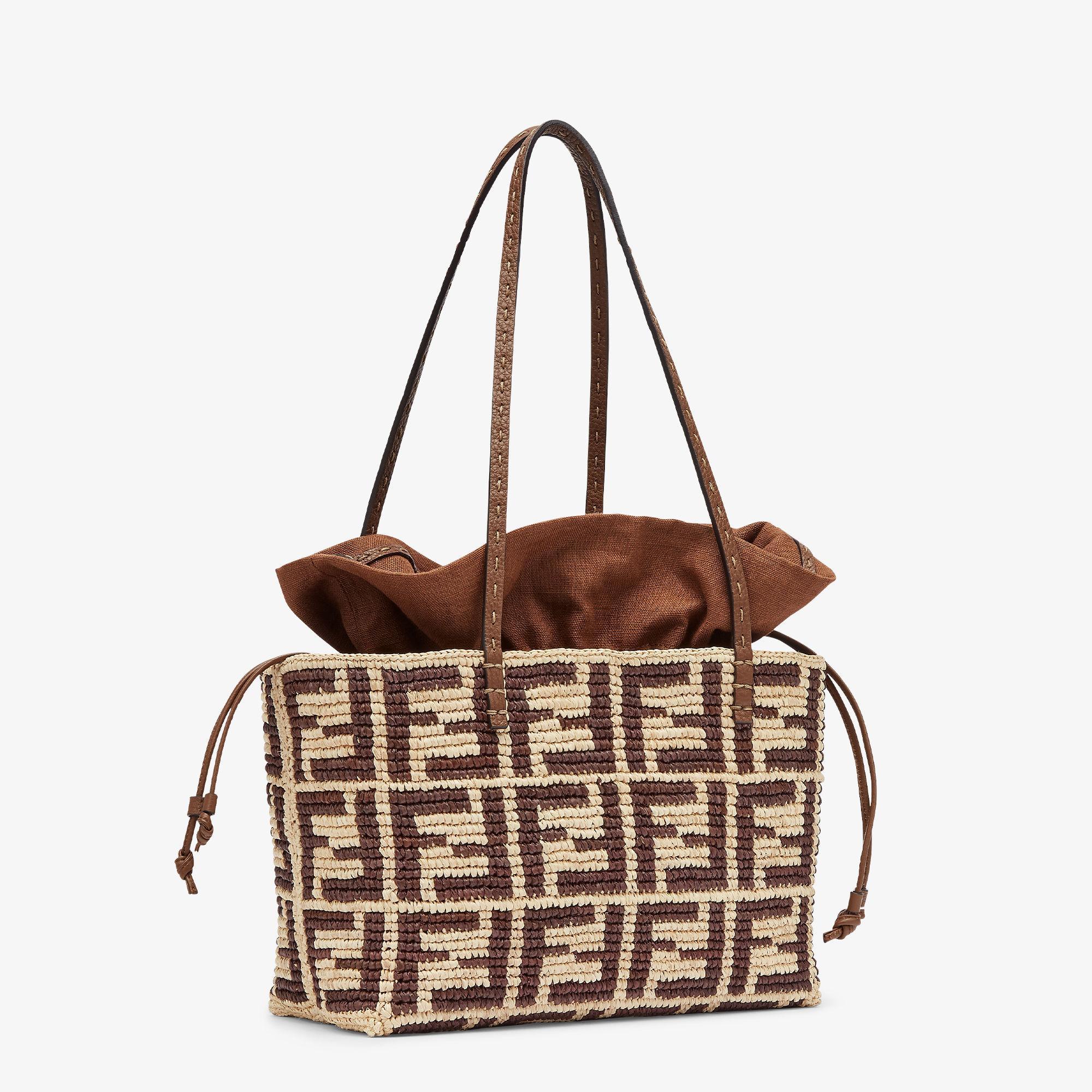 Small RollBrown FF raffia crochet Shopper with POUCH Product Image