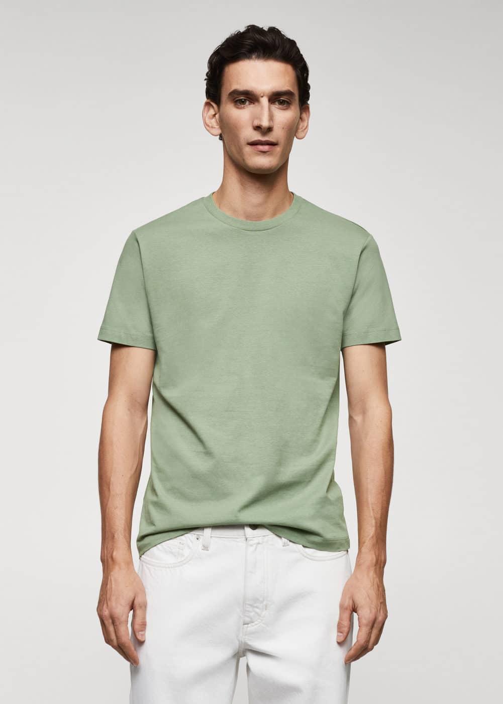 MANGO MAN - Basic cotton stretch T-shirt greenMen Product Image