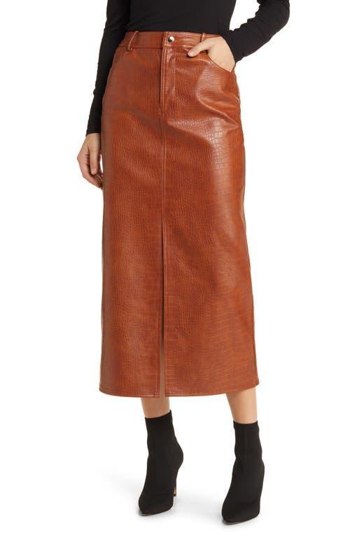 WAYF Roberta Croc Embossed Faux Leather Midi Skirt Product Image