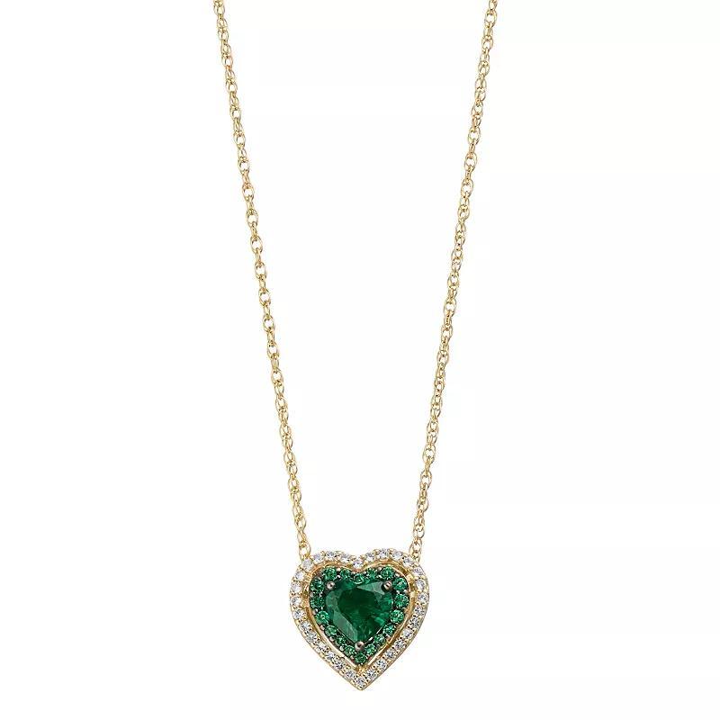 14k Gold Over Silver Lab-Created Emerald & Lab-Created White Sapphire Heart Pendant Necklace, Womens Sterling Product Image