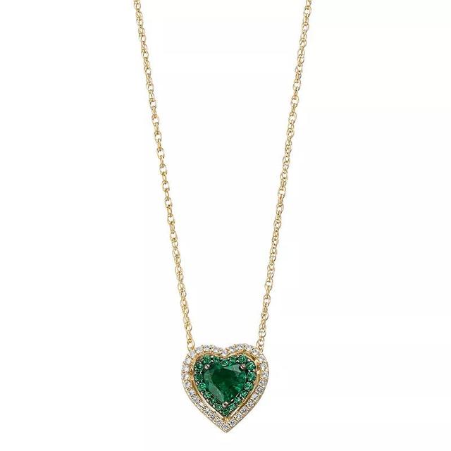 14k Gold Over Silver Lab-Created Emerald & Lab-Created White Sapphire Heart Pendant Necklace, Womens Sterling Product Image