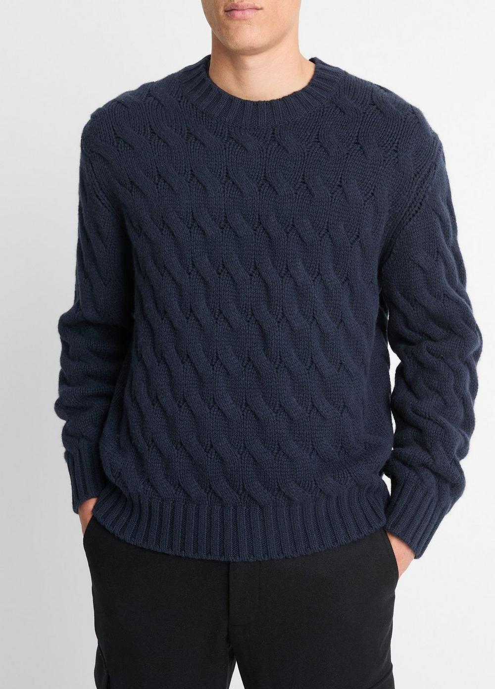 Wool Cable-Wave Crew Neck Sweater Product Image