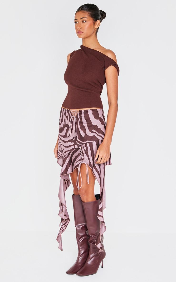 Brown Zebra Print Handkerchief Hem Skirt Product Image