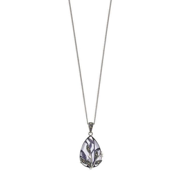 Tori Hill Sterling Silver Purple Glass & Marcasite Flower Teardrop Pendant, Womens Product Image