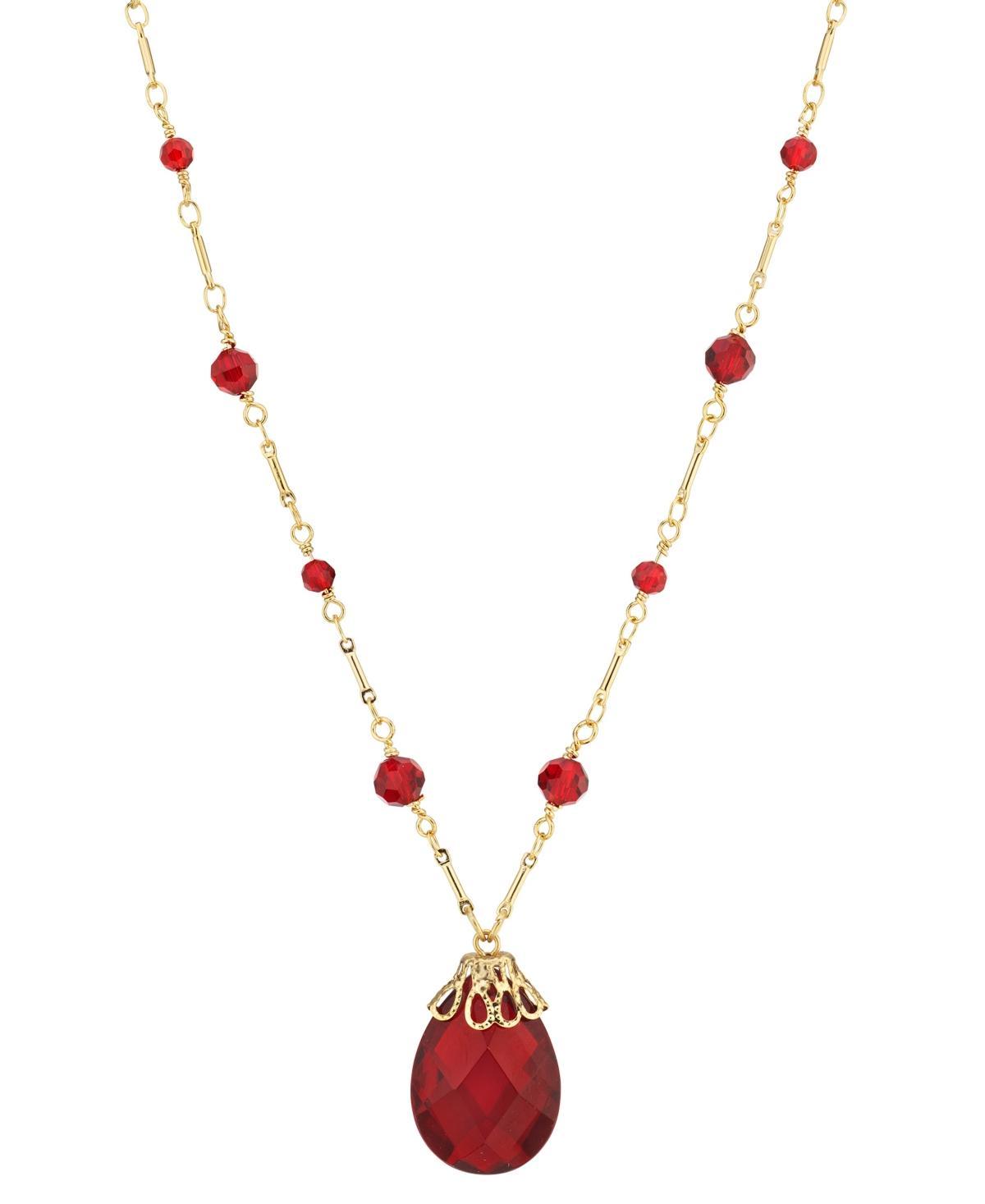 1928 Gold Tone Red Simulated Crystal Briolette Pendant Necklace, Womens Product Image