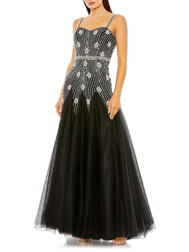 Womens Embellished Tulle A-Line Gown Product Image