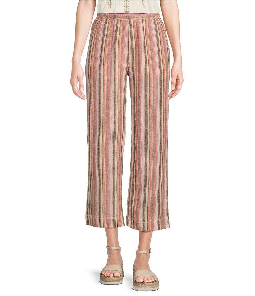 Intro Penny Linen-Blend Multi Stripe Print Relaxed Leg Pull-On Crop Pants Product Image