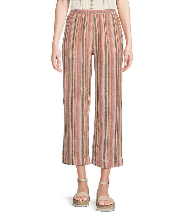 Intro Penny Linen-Blend Multi Stripe Print Relaxed Leg Pull-On Crop Pants Product Image