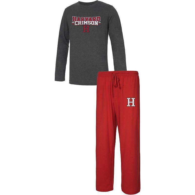 Mens Concepts Sport Crimson/Heathered Charcoal Harvard Crimson Meter Long Sleeve T-Shirt & Pants Sleep Set Product Image