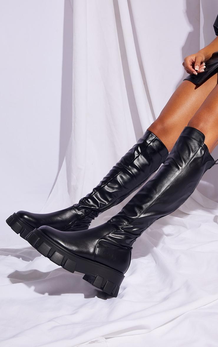 Black Extreme Chunky Sole Knee High Boots Product Image